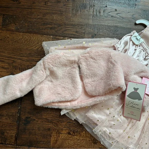 Rare Editions girls formal dress bloomers faux fur shrug 18 months NWT - Picture 4 of 7